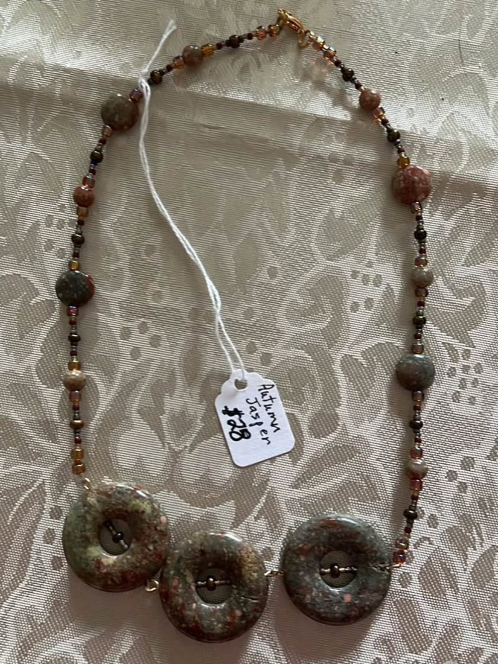 Handcrafted Autumn Jasper Donut Necklace in Earthy Tones